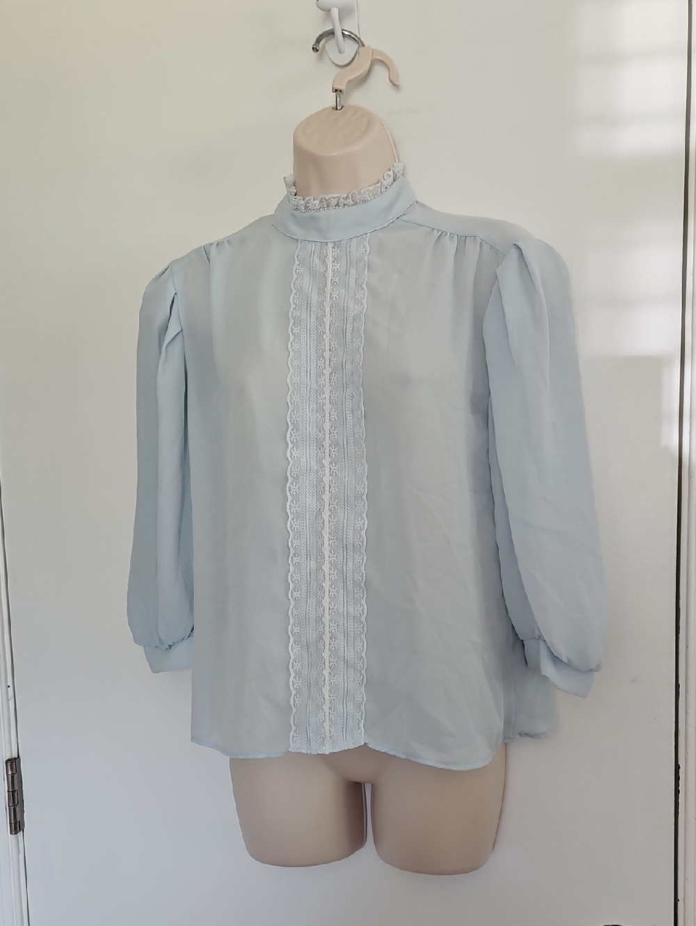 Vintage At Once Sheer Pastel Blue Top Size M USA